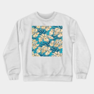 Relief design with stylized flowers vintage colorful print lilac blue Crewneck Sweatshirt